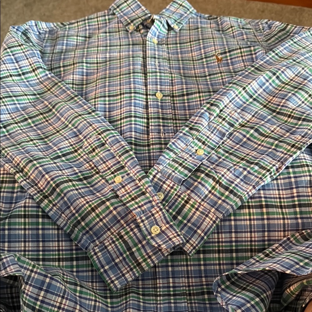 Polo by Ralph Lauren Blue and Green Casual Button Down Shirt